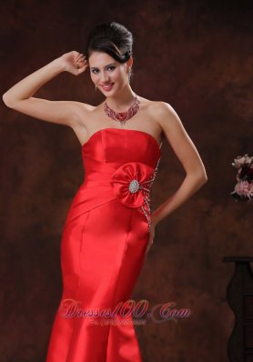 Handmade Red Mermaid Beading Satin Design Prom Dress