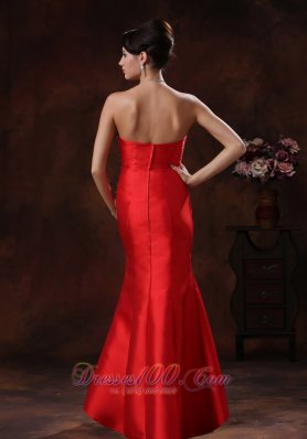 Handmade Red Mermaid Beading Satin Design Prom Dress