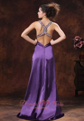 Sassy High Slit Beaded V-neck Purple Evening Gown