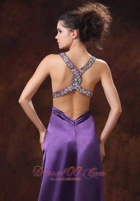 Sassy High Slit Beaded V-neck Purple Evening Gown