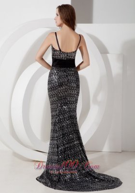 Sashed Sequins Spaghetti Straps Mermaid Evening Dress