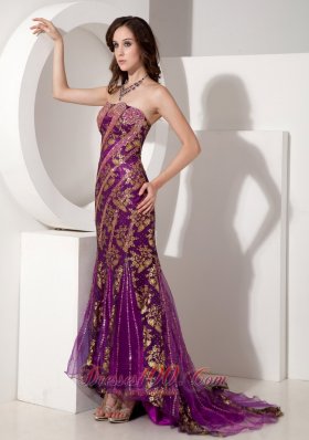 Floral Sequin Court Evening Celebrity Dress Mermaid Purple Design