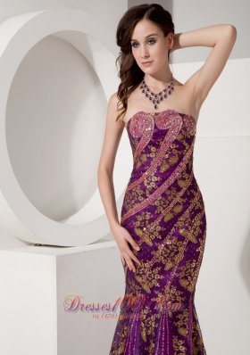 Floral Sequin Court Evening Celebrity Dress Mermaid Purple Design