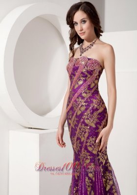 Floral Sequin Court Evening Celebrity Dress Mermaid Purple Design