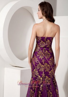 Floral Sequin Court Evening Celebrity Dress Mermaid Purple Design