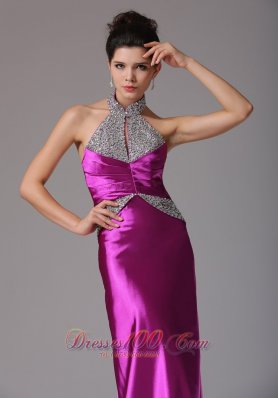 Halter Beads Fuchsia Prom Celebrity Dress 2013