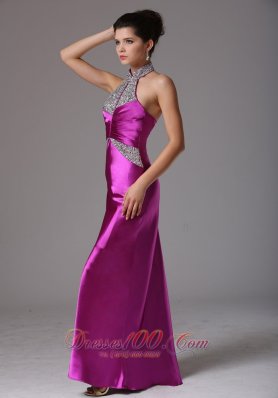 Halter Beads Fuchsia Prom Celebrity Dress 2013