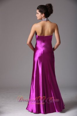 Halter Beads Fuchsia Prom Celebrity Dress 2013