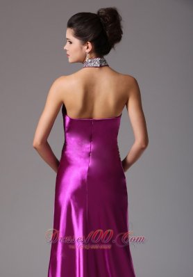 Halter Beads Fuchsia Prom Celebrity Dress 2013