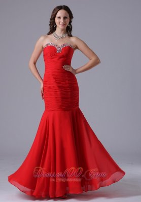 Mermaid Sweetheart Red Evening Gown with Beading