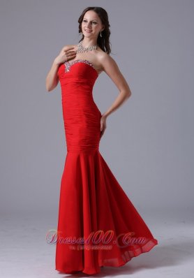 Mermaid Sweetheart Red Evening Gown with Beading