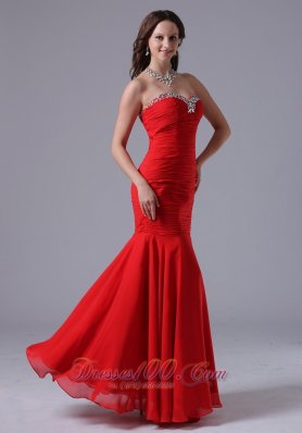 Mermaid Sweetheart Red Evening Gown with Beading