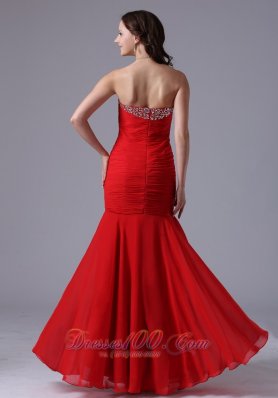 Mermaid Sweetheart Red Evening Gown with Beading