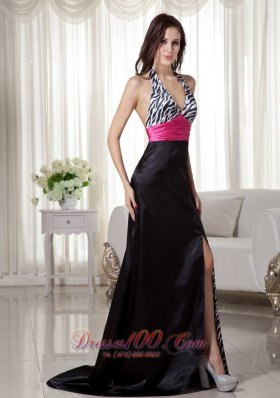 Zebra Halter Multi-color Prom Celebrity Dress with Slit