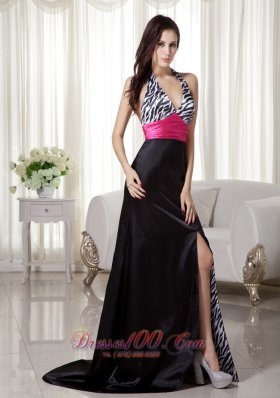 Zebra Halter Multi-color Prom Celebrity Dress with Slit