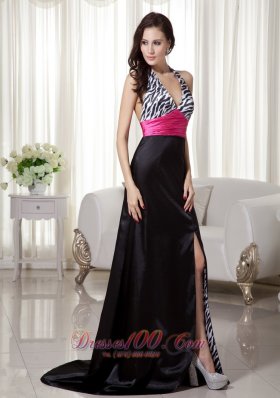 Zebra Halter Multi-color Prom Celebrity Dress with Slit