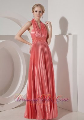 Pleated Watermelon Halter Evening Dress 2013