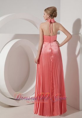 Pleated Watermelon Halter Evening Dress 2013