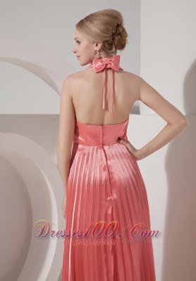 Pleated Watermelon Halter Evening Dress 2013