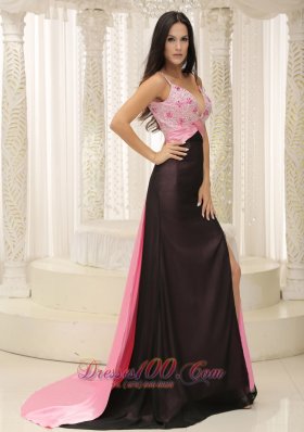 Spaghetti Straps Two-toned Beaded Evening Dress