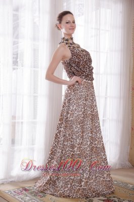 High Neck Leopard Epire Brush Beads Prom Gown