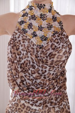 High Neck Leopard Epire Brush Beads Prom Gown