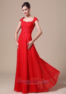 Lace Square Straps Red Column Prom Dress