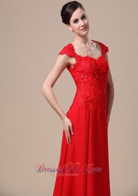 Lace Square Straps Red Column Prom Dress