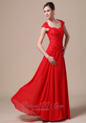 Lace Square Straps Red Column Prom Dress