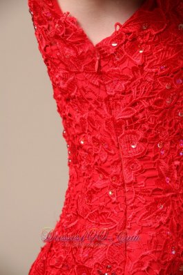 Lace Square Straps Red Column Prom Dress