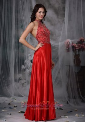 High Neck Kelhole Beads Pleated Prom Gown