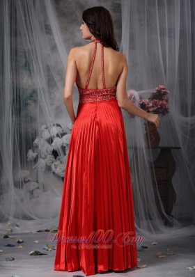 High Neck Kelhole Beads Pleated Prom Gown