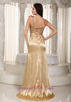 Champagne One Shoulder Leopard Prom Celebrity Dress Beaded