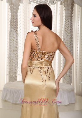 Champagne One Shoulder Leopard Prom Celebrity Dress Beaded