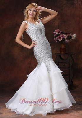 Ruffles Layered Straps Sequined mermaid Prom Gown Dress