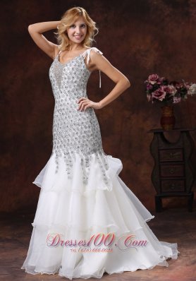 Ruffles Layered Straps Sequined mermaid Prom Gown Dress