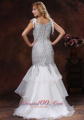 Ruffles Layered Straps Sequined mermaid Prom Gown Dress