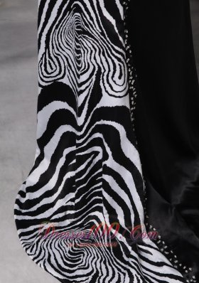 Column Brush Black Zebra Prom Celebrity Dress with Beading