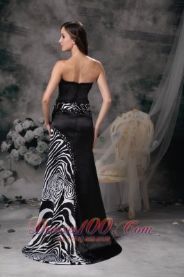 Column Brush Black Zebra Prom Celebrity Dress with Beading