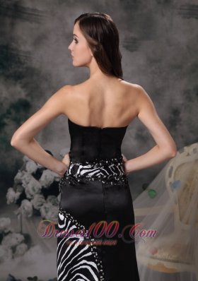 Column Brush Black Zebra Prom Celebrity Dress with Beading