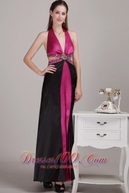 Two-toned V-neck Halter Beaded Prom Dress