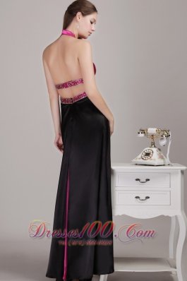 Two-toned V-neck Halter Beaded Prom Dress