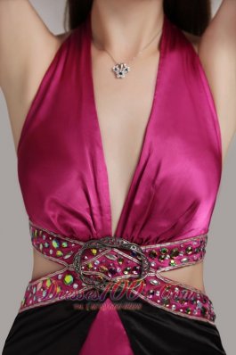 Two-toned V-neck Halter Beaded Prom Dress