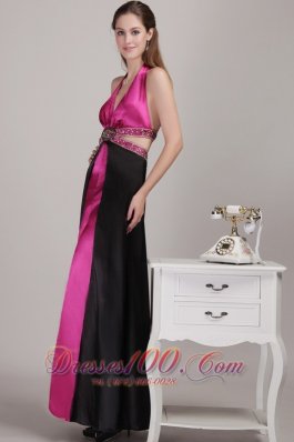 Two-toned V-neck Halter Beaded Prom Dress