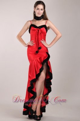 High-low Red and Black Column Beaded Beading Prom Dress