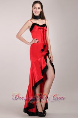 High-low Red and Black Column Beaded Beading Prom Dress