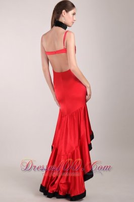 High-low Red and Black Column Beaded Beading Prom Dress