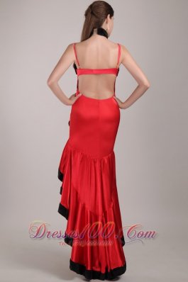 High-low Red and Black Column Beaded Beading Prom Dress