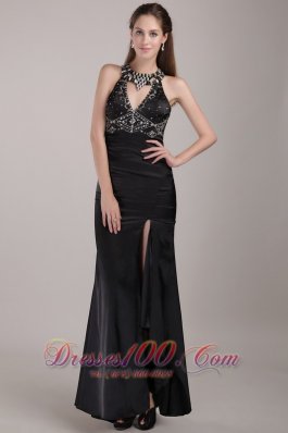 Prom Dress Taffeta High Slit Rhinestones Prom Celebrity Dress