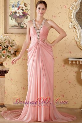 Sweet Halter Watermelon V-neck Prom Graduation Dress